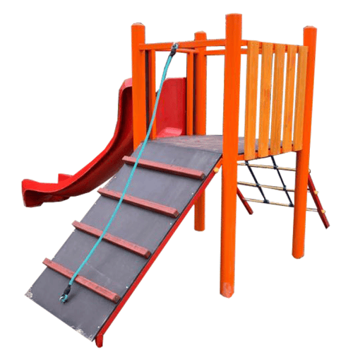 Fém csúszda torony 980 mm-es dobogó magassággal, csúszdával, kötélhálóval és mászófallal - CN-1255 Fém csúszda torony 980 mm-es dobogó magassággal, csúszdával, kötélhálóval és mászófallal - CN-1255