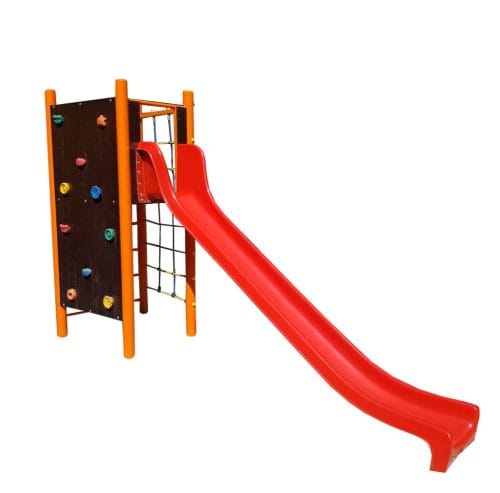 Fémvázas egytornyú vár, csúszdával, kötélhálóval és sziklamászóval - CN-1256 Fémvázas egytornyú vár, csúszdával, kötélhálóval és sziklamászóval - CN-1256